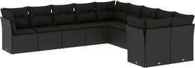vidaXL 10 részes fekete polyrattan kerti ülőgarnitúra párnákkal
