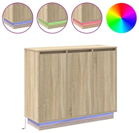 LED-es oldalszekrény, Sonoma tölgy, 90x32x75 cm, ragasztott fa
