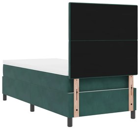 Boxspring Ágy Matrac és LED Sötét Zöld 90x190 cm Bársony
