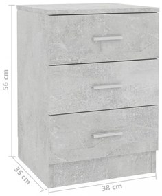 2 db betonszürke szerelt fa éjjeliszekrény 38 x 35 x 56 cm