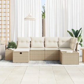6 részes Kert Kanapé Készlet Párnákkal Bézs Szintrikus Rattan