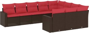 vidaXL 10 részes barna polyrattan kerti ülőgarnitúra párnákkal