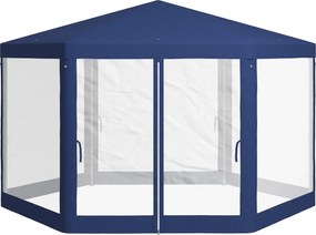 Outsunny 4x3m Hexagonális Vízhatlan, Stabil, Télálló Pavilon Szúnyoghálóval, 6 Oldalfallal Ellátott Kerti Sátor, Kék | Aosom