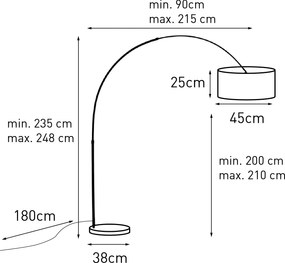 Ív lámpa sárgarézzel, márványtal és szürke szövetbúrával 45 cm - XXL