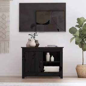 fekete tömör fenyőfa TV-szekrény 70 x 36,5 x 52 cm
