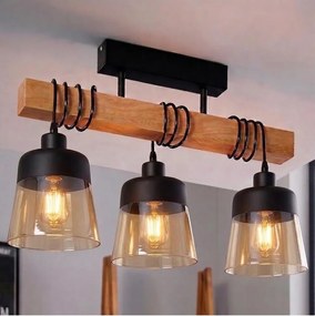 BRILAGI - Ráépített csillár WOOD GLASS 3xE27/60W/230V fenyő/fekete/füstbarna