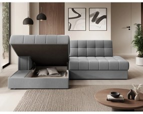Szürke bársony kinyitható sarokkanapé (bal oldali-heverő résszel) Blezalt – ELTAP