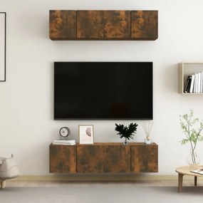 4 db füstös tölgy színű szerelt fa fali TV-szekrény 60x30x30 cm