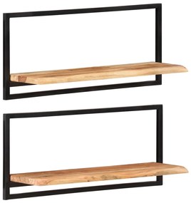 2 darab tömör akácfa és acél falipolc 80 x 25 x 35 cm
