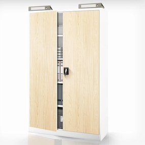 Fém irodai iratszekrény, széles, fehér/sonoma tölgy, 1150x1850x400 mm: JAN II Eco Design