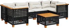 vidaXL 7 részes fekete polyrattan kerti ülőgarnitúra párnával