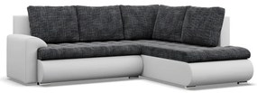 Tokio sarokkanapé, L alakú háttámlával, 2 ágyneműtartóval, fonott + műbőr, jobboldali, sötétszürke - fehér