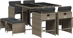 vidaXL 9 részes szürke polyrattan kerti étkezőgarnitúra párnával