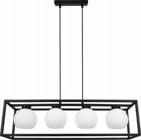 Mennyezeti Lámpa Függeszték Csillár Loft Fekete Ketrec Üveg Fehér Gömbök