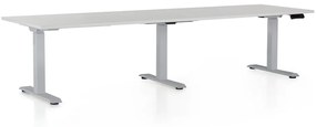 Állítható magasságú íróasztal OfficeTech Long, 260 x 80 cm, szürke talp, világosszürke