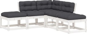 vidaXL 5 részes fehér tömör fenyőfa kerti ülőgarnitúra párnákkal