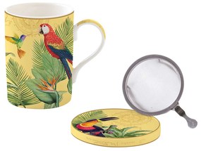Porcelán pálmafás tukános teás bögre szűrővel Exotic Paradise