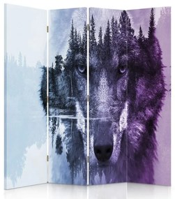 Gario Paraván Farkas erdei háttérben ibolya színben Méret: 145 x 170 cm, Kivitelezés: Forgó paraván 360°