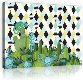 Vászonkép 80x60 Trópusok kaktuszok pozsgások geometrikus rombuszok csíkok élénk