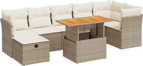 vidaXL 8 részes bézs polyrattan akácfa kerti ülőgarnitúra párnával
