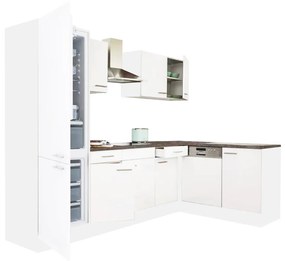 Yorki 280 sarok konyhabútor fehér korpusz,selyemfényű fehér fronttal alulagyasztós hűtős szekrénnyel