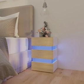 fehér szerelt fa LED-es éjjeliszekrény 45 x 35 x 67 cm