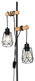 Rusztikus állólámpa fekete fával, 2-lámpás árnyékolóval - Dami Frame