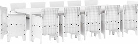 vidaXL Kert étkező szett párnával 13 pcs Fehér Mű rattan és fém