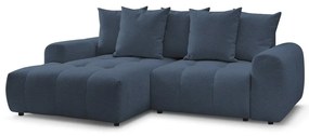 Kék zsenília kinyitható-tárolóhelyes sarokkanapé (bal oldali-heverő résszel) Roxelane – Bobochic Paris