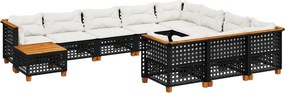 vidaXL 11 részes fekete polyrattan kerti ülőgarnitúra párnákkal