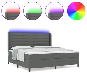 Boxspring Ágy Matraccal és LED Fekete Szürke 200x200 cm Szövet