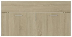 tölgyszínű szerelt fa mosdószekrény beépített mosdókagylóval