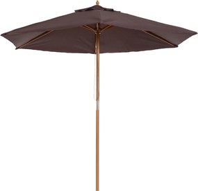 Outsunny Tálcaernyő Ø250x230 cm Teraszi Napernyő 6 Bambusz Ribs Lefogható Oszlop Anti-UV Vízálló Fa Keret Tengerpartra és Teraszra Barna | Aosom