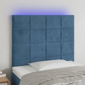 sötétkék bársony LED-es fejtámla 90x5x118/128 cm