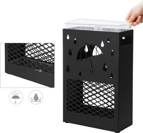 Esernyőtartó fém téglalap alakú kivehető vízcsepp tálcával, fekete