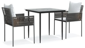 vidaXL 3 részes polyrattan és acél kerti étkezőgarnitúra párnával