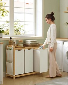 Szennyeskosár 3 rekesszel, 3 x 50 l, 94 x 33 x 78 cm, krémfehér