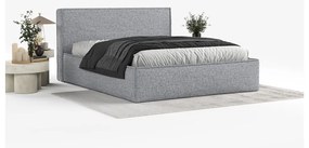 Szürke kárpitozott ágyneműtartós franciaágy ágyráccsal 200x200 cm Lounge L – Maison de Rêve