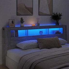 szürke sonoma szerelt fa LED-es fejtámla 220 x 18,5 x 103,5 cm
