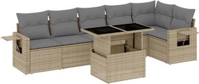 vidaXL 7 részes bézs polyrattan kerti ülőgarnitúra párnákkal