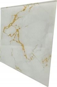 Dekoratív üvegpanel márvány motívummal, fehér és arany árnyalatokban.