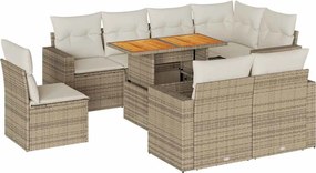 vidaXL 9 részes bézs polyrattan kerti ülőgarnitúra párnákkal