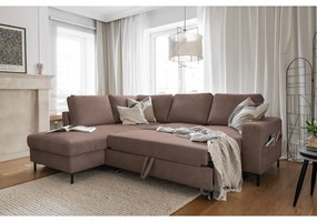 Barna kordbársony kinyitható sarokkanapé (bal oldali) Lofty Lilly – Miuform