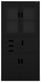 FILIP irodai fémszekrény irattartóval és iratszéffel, 900 x 1850 x 400 mm, fekete színben