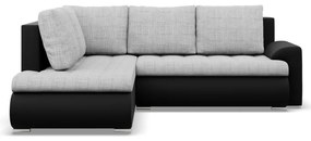 Tokio sarokkanapé, L alakú háttámlával, 2 ágyneműtartóval, fonott + műbőr, baloldali, szürke - fekete