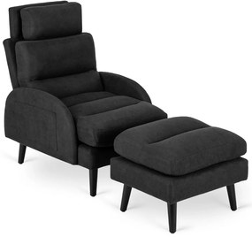 Kényelmes Fotel Fekete Színben Lábtartóval. HENRY