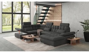 Antracitszürke kinyitható tárolóhelyes sarokkanapé (bal oldali-U alakú) Merkur – Ropez