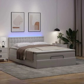 tiszta fehér műbőr ottomán ágy matracokkal &amp; LED-ek 140x200cm