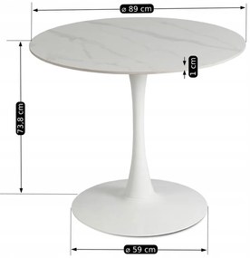 Fehér Márványhatású Kerek Étkezőasztal. SANDER 90 cm