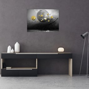Arany absztrakt gömbök képe (üvegen) (70x50 cm)
